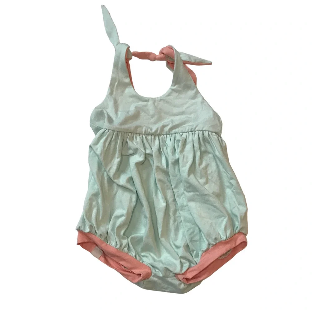 Omi Jo Well Dressed Wolf Mint & Coral Bubble Romper 24M